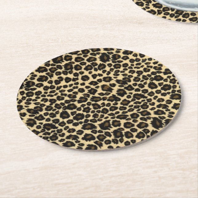 Dessous-de-verre Rond En Papier empreinte de léopard (Incliné)