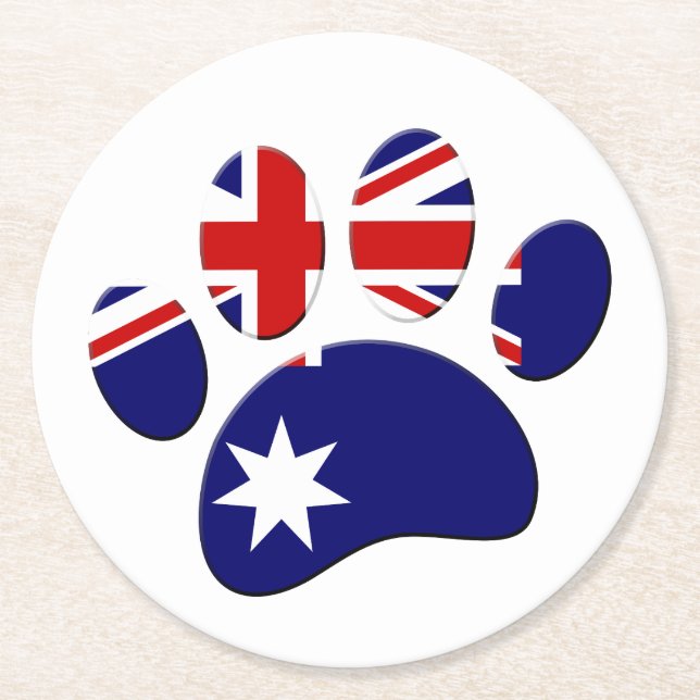 Dessous-de-verre Rond En Papier Empreinte de patte du Drapeau australien (Devant)
