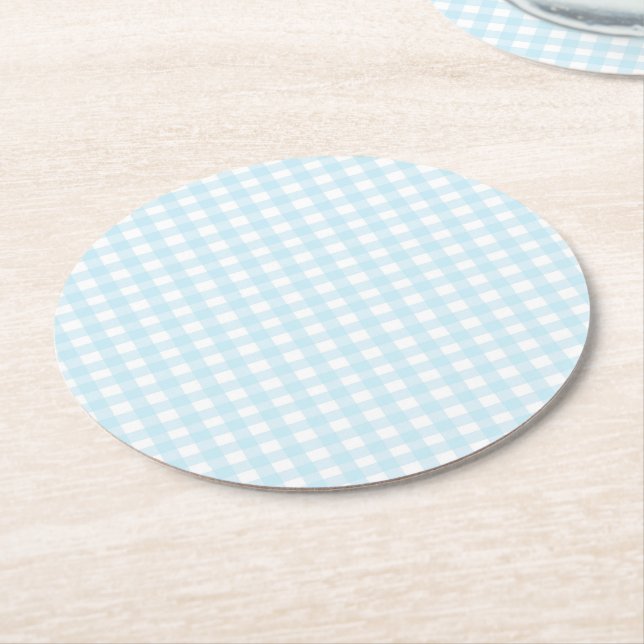 Dessous-de-verre Rond En Papier En vichy bleu (Incliné)