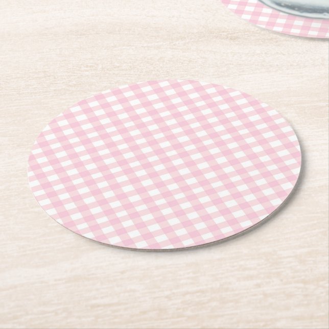 Dessous-de-verre Rond En Papier En vichy rose (Incliné)