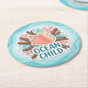 Dessous-de-verre Rond En Papier Enfant de l'océan