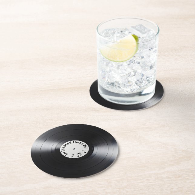 Dessous-de-verre Rond En Papier Enregistrement noir vinyle retro (En situation)