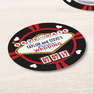 Dessous-de-verre Rond En Papier Enregistrer la date Las Vegas Mariage Poker Chip