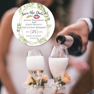 Dessous-de-verre Rond En Papier enregistrer la date mariage or et feuilles design 