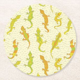 Dessous-de-verre Rond En Papier Escalade de roche Geckos sur jaune - motif sans so