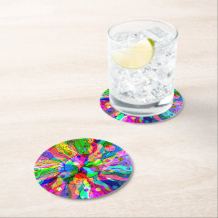 Dessous-de-verre Rond En Papier Esquisse Imaginaire Art - Neon Abstrait Maj 1