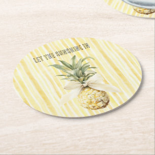 Dessous-de-verre Rond En Papier Été au soleil rayures jaunes Ananas