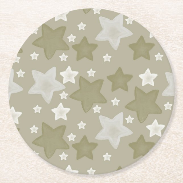Dessous-de-verre Rond En Papier Étoiles d'aquarelle d'or (Devant)