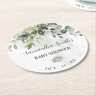 Dessous-de-verre Rond En Papier Eucalyptus Baby shower Succulent