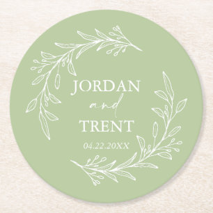 Dessous-de-verre Rond En Papier Eucalyptus Sage Vert Dessous de verre de mariage p