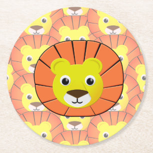 Dessous-de-verre Rond En Papier Face de lion mignonne sur tout le Motif d'impressi