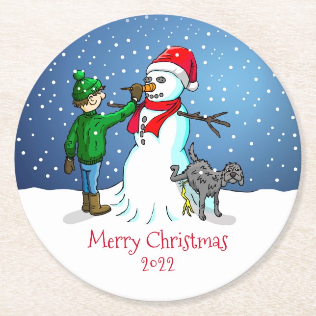 Dessous-de-verre Rond En Papier Faisons un Dessous de verre Snowman (Devant)