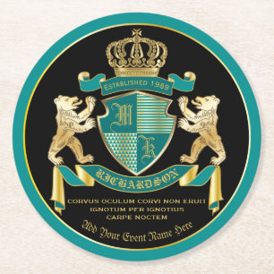 Dessous-de-verre Rond En Papier Faites votre propre armoiries Turquoise Emblème d'