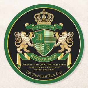 Dessous-de-verre Rond En Papier Faites votre propre blason Green Gold Lion Emblem