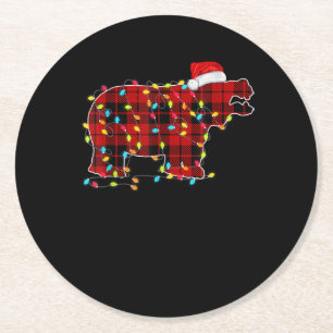 Dessous-de-verre Rond En Papier Famille de jumelage de lumières de Noël hippo amus