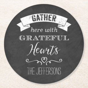 Dessous-de-verre Rond En Papier FAUX Chalkboard Grateful Hearts Dessous de verre P