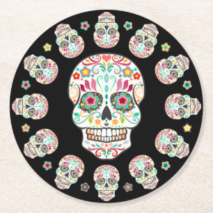 Dessous-de-verre Rond En Papier Feliz Muertos - dessous de verre de fête de crâne