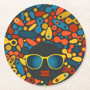 Dessous-de-verre Rond En Papier Femme à tête noire #1