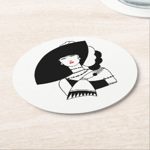 Dessous-de-verre Rond En Papier Femme Art Déco au grand chapeau gants RL