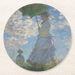 Dessous-de-verre Rond En Papier Femme avec parasol - Madame Monet et son fils