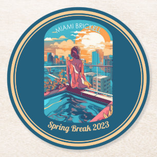 Dessous-de-verre Rond En Papier Femme de Miami Brickell sur un toit-baignoire