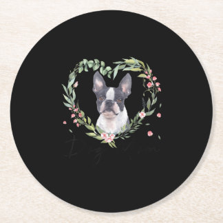 Dessous-de-verre Rond En Papier Femme mignonne Boston Terrier Maman Fleur Amoureux