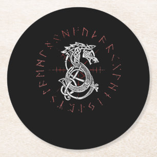 Dessous-de-verre Rond En Papier Fenrir Wolf D'Odin Celtic Norse Runes Déchiré