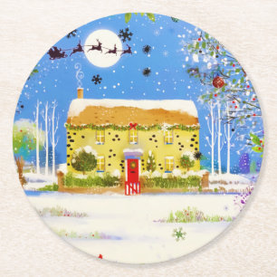 Dessous-de-verre Rond En Papier Festif Noël Hiver Accueil Aquarelle