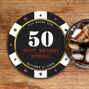 Dessous-de-verre Rond En Papier Fête d'anniversaire 50 ans jeton de poker