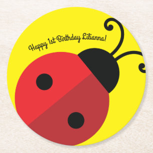 Dessous-de-verre Rond En Papier Fête d'anniversaire de Ladybug