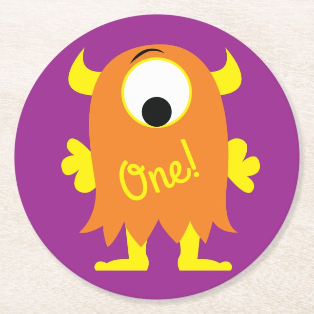 Dessous-de-verre Rond En Papier Fête d'anniversaire de Little Monster (Devant)