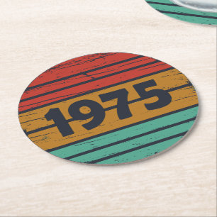 Dessous-de-verre Rond En Papier Fête d'anniversaire de naissance vintage 1975