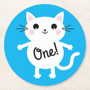 Dessous-de-verre Rond En Papier Fête d'anniversaire du chat