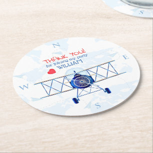 Dessous-de-verre Rond En Papier Fête d'anniversaire du Merci d'avion vintage
