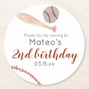 Dessous-de-verre Rond En Papier Fête d'anniversaire minimaliste vintage de basebal