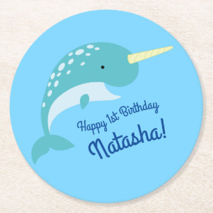Dessous-de-verre Rond En Papier Fête d'anniversaire Narwhal