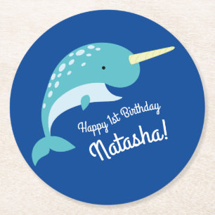 Dessous-de-verre Rond En Papier Fête d'anniversaire Narwhal
