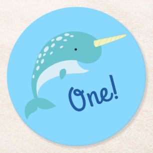 Dessous-de-verre Rond En Papier Fête d'anniversaire Narwhal