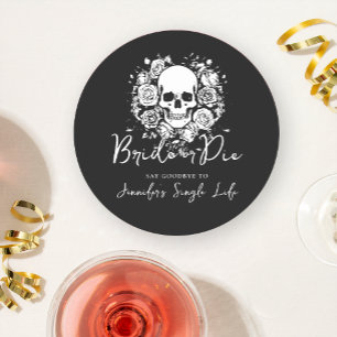 Dessous-de-verre Rond En Papier Fête de Bachelorette Gothique Crâne Floral Noir