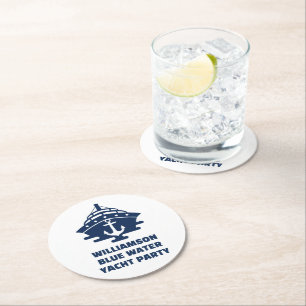 Dessous-de-verre Rond En Papier Fête de bateau d'ancre nautique personnalisée