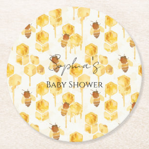 Dessous-de-verre Rond En Papier Fête de Bébé Abeilles à Miel Jaune Doré