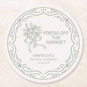 Dessous-de-verre Rond En Papier Fête de mariage champêtre vert frais du marché