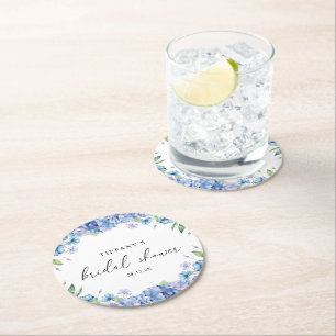 Dessous-de-verre Rond En Papier Fête de mariage Florale Hydrangea Bleu Moderne