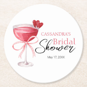 Dessous-de-verre Rond En Papier Fête de mariage moderne avec boisson cocktail rose