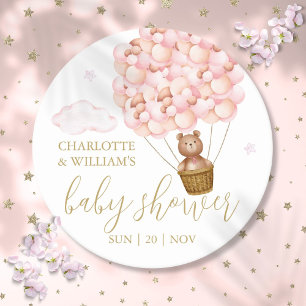Dessous-de-verre Rond En Papier Fête de naissance Fille Ballons Roses Ours en Pelu