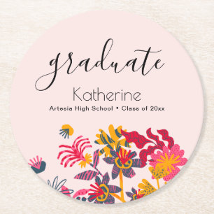 Dessous-de-verre Rond En Papier Fête de Remise de Diplômes Fleurs Sauvages Roses B