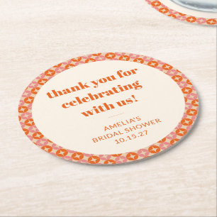 Dessous-de-verre Rond En Papier Fête des mariées personnalisée rose orange du mili