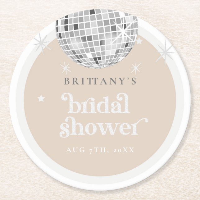 Dessous-de-verre Rond En Papier Fête des mariées Super Silver Retro Disco (Devant)