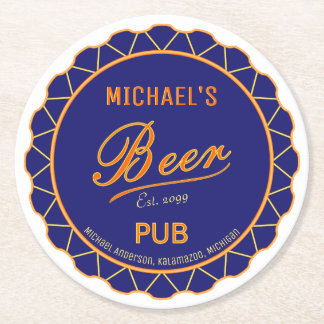 Dessous-de-verre Rond En Papier Fête des pères Bière Bouteille Casquette Pub