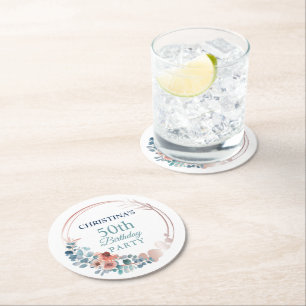 Dessous-de-verre Rond En Papier Fête du 50e anniversaire du bleu de cuivre rustiqu